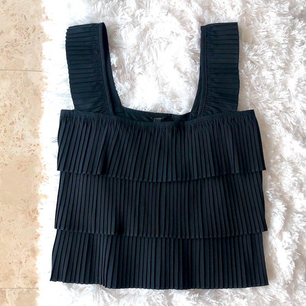 J. Crew sz xs black pleated square neckline tank